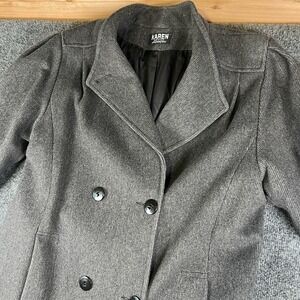 Vintage Karen Coat Womens Large Black Long Cashmere‎ Blend Union Made USA 80s